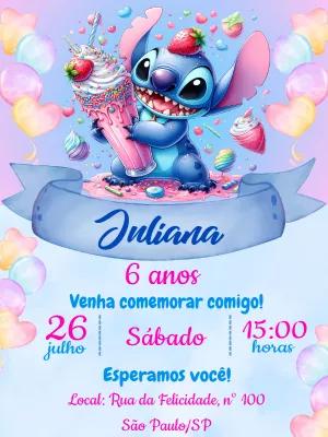 Convite de Aniversário Stitch Doce para Editar Online