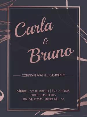 Convite de Casamento Marmorizado Preto e Rosê para Editar Online