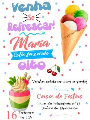 Convite de Aniversário Sorvete Refrescante para Editar Online
