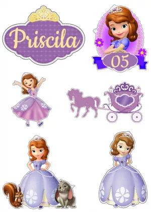 Topo de Bolo Princesa Sofia para Editar e Imprimir