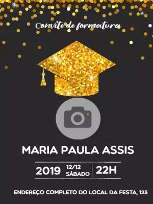 Convite de Formatura Dourado com Foto para Editar Online