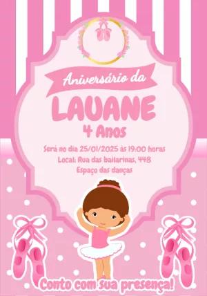 Convite de Aniversário Bailarina Rosa para Editar Online