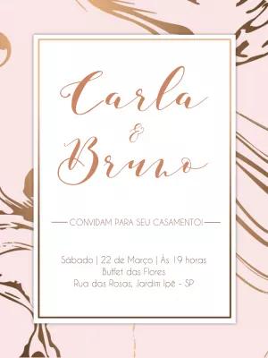 Convite de Casamento Marmorizado Rosa e Cobre para Editar