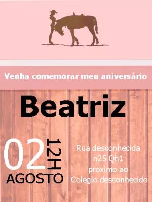 Convite de Aniversário Boiadeira com Cavalo para Editar Online