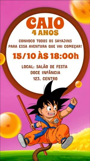 Convite Aniversário Dragon Ball com Goku Criança para Editar