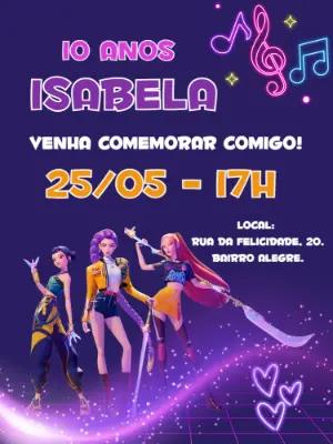 Convite Aniversário Guerreiras K-Pop para Editar Online