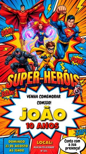 Convite de Aniversário Super-Heróis Editável