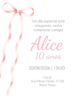Convite de Aniversário Laço Rosa Coquette Editável