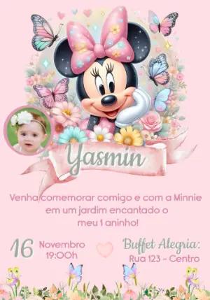 Convite de Aniversário Minnie Jardim Encantado Rosa para Editar