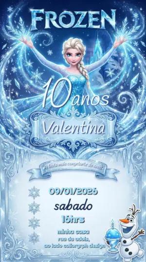 Convite de Aniversário Frozen Azul e Gelo para Editar
