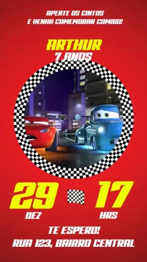 Convite Animado de Aniversário Carros Disney para Editar