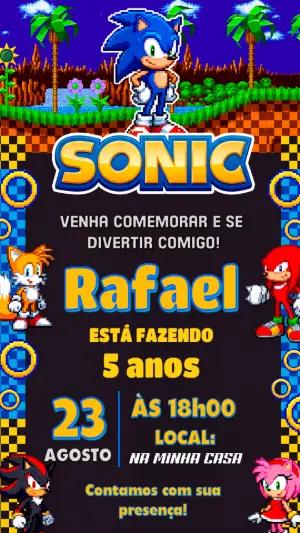 Convite de Aniversário Sonic Pixel Art Editável