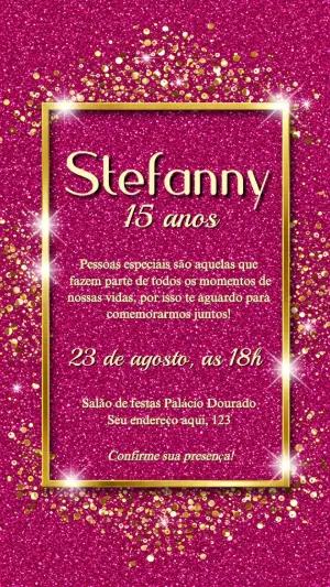 Convite de 15 Anos Glitter Rosa e Dourado para Editar