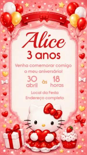 Convite de Aniversário Hello Kitty Rosa para Editar