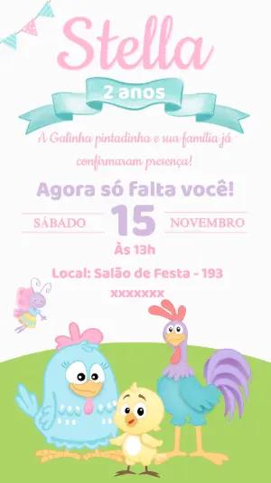 Convite de Aniversário Galinha Pintadinha Rosa Editável