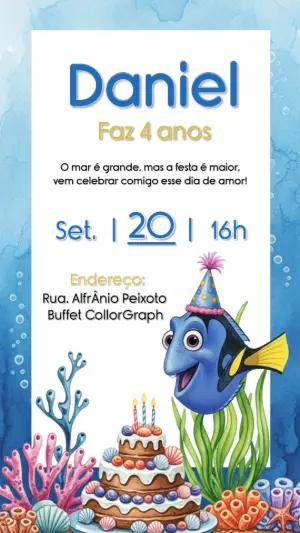 Convite de Aniversário Procurando Dory e Nemo para Editar