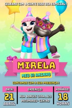 Convite de Aniversário Infantil Talking Tom e Angela Editável