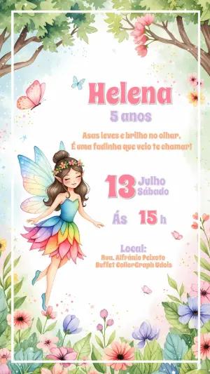 Convite Aniversário Fada no Jardim Encantado para Editar Online