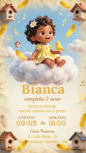 Convite Digital Aniversário Menina e Passarinhos para Editar
