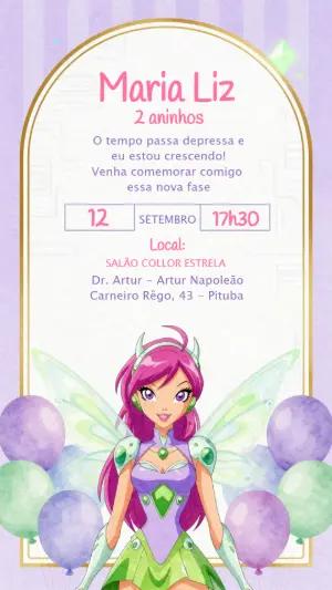 Convite de Aniversário Winx Tecna Roxo e Verde Editável