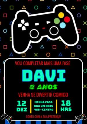 Convite de Aniversário Gamer Videogame Editável para Enviar