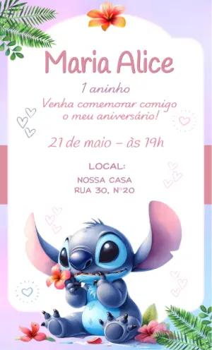 Convite de Aniversário Stitch Fofo para Editar Online