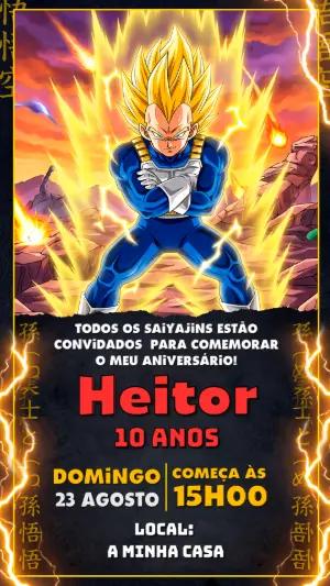 Convite de Aniversário Dragon Ball Z Vegeta | Modelo Editável
