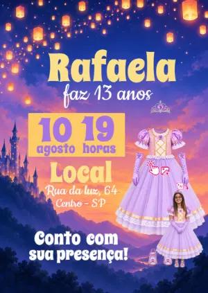 Convite de Aniversário Enrolados: Vire a Rapunzel com Foto IA