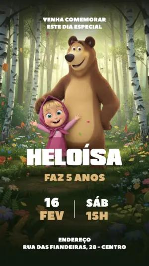 Convite Digital Masha e o Urso Aniversário Infantil para Editar