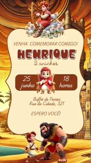 Convite Aniversário Davi e Golias para Editar Online