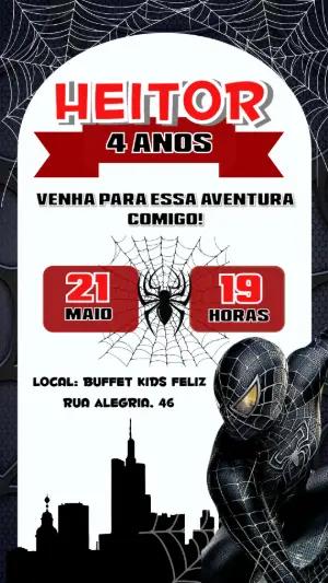 Convite Aniversário Homem Aranha Preto para Editar Online