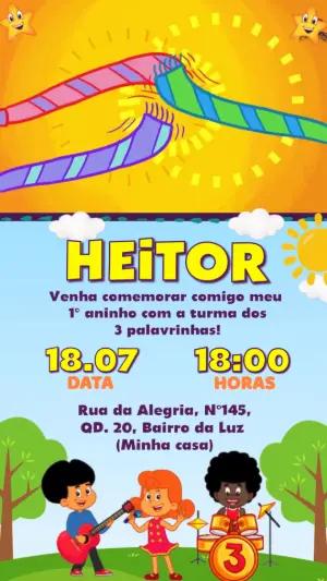 Convite Animado 3 Palavrinhas para Aniversário Infantil Editável
