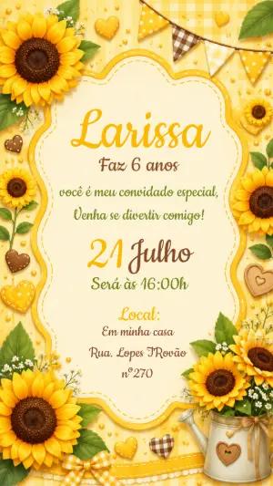 Convite de Aniversário Girassol Amarelo Modelo Editável