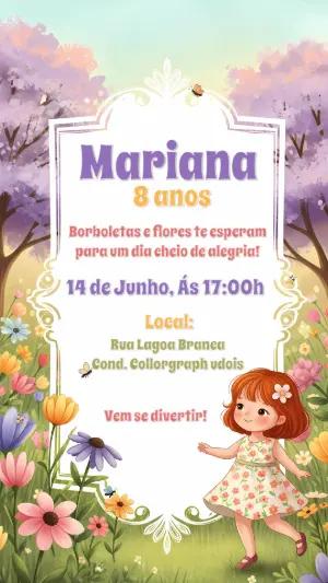 Convite Aniversário Bosque Encantado com Menina para Editar Online