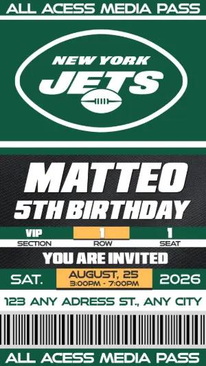American Football Ticket Birthday Invitation New York Jets