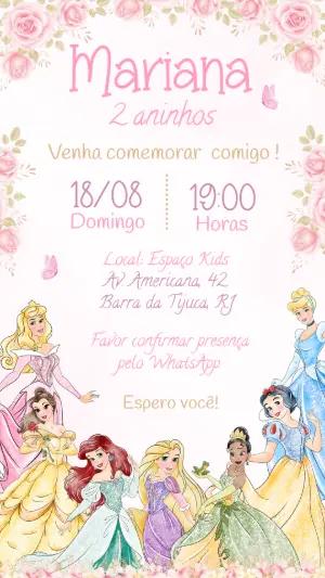 Convite de Aniversário Princesas Disney para Editar Online