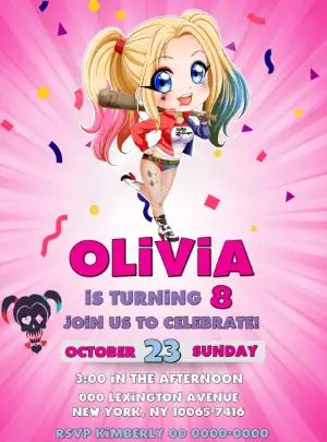 Harley Quinn Birthday Invitation to Edit Online