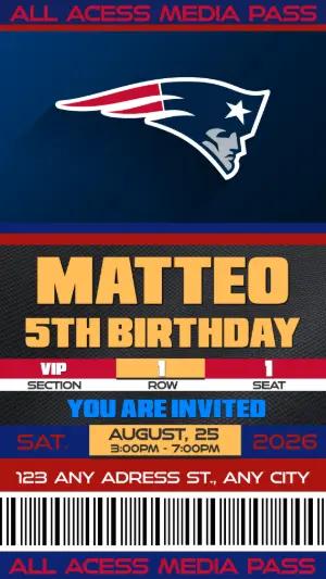 Editable Football Birthday Invitation Media Pass Template New England Patriots