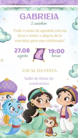 Convite Aniversário Princesa Jasmine para Editar Online