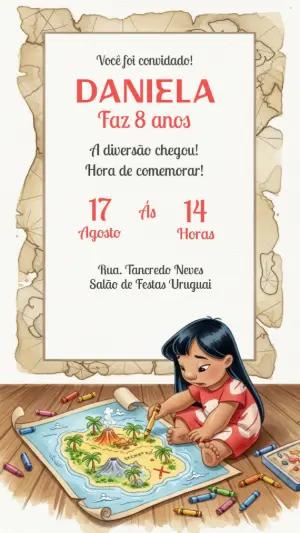 Convite de Aniversário Lilo & Stitch para Editar Online