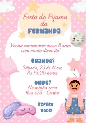 Convite Aniversário Festa do Pijama Fofo para Editar Online