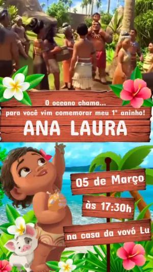 Convite Animado Moana Baby Aniversário Infantil para Editar
