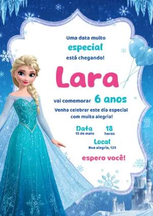 Convite de Aniversário Frozen com Elsa para Editar Online