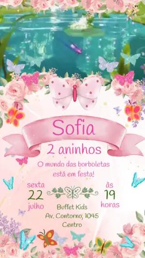 Convite Animado Aniversário Jardim das Borboletas para Editar