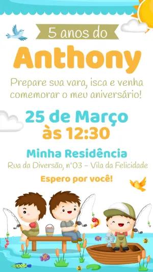 Convite de Aniversário Infantil Pescaria para Editar Online