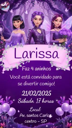 Convite de Aniversário Infantil Fadas Encantadas Roxo Editável