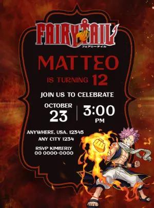 Fairy Tail Anime Birthday Invitation | Editable Digital Template