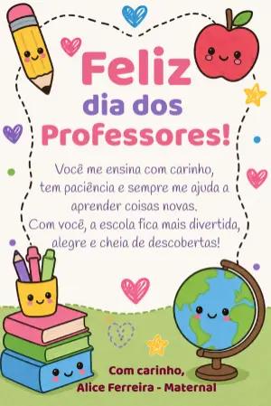 Cartão Dia dos Professores Infantil e Fofo para Editar