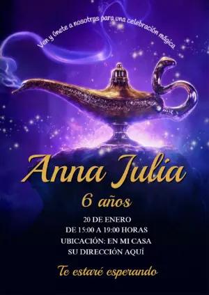 Invitación de Cumpleaños Aladdín Mágica para Editar