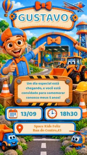 Convite de Aniversário Blippi Editável para Menino